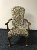 A walnut Queen Anne style armchair