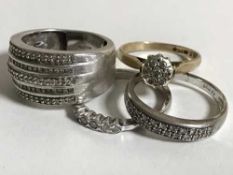 Four various 9ct gold rings, all set with diamonds, gross weight 13.