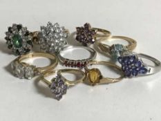 Nine various gold stone set rings, gross weight 22.