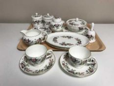 A tray of sixteen pieces of Wedgwood Hathaway Rose china including a tea for two