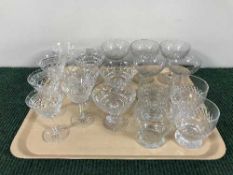 Two trays of assorted lead crystal drinking glasses