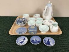 A tray of fifteen piece Foley Lomond bone china tea set, three Copenhagen dishes,