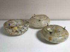 A box of three Art Deco marble glass light shades