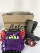 A box of Wulf motor cross chest protector,