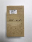 A Samsung Galaxy Note 3 (SM-N9005) 32 GB smart phone, boxed with battery, earphones and charger.