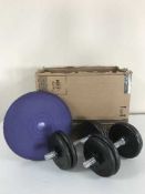 Collection of dumbells, weights, kettle bell,
