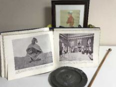 A box of miscellaneous including silver mounted World War Two swagger stick, Spy Print - Jockey,