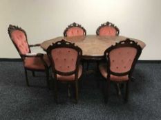 An Italianate shaped pedestal dining table and six chairs