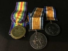 Two WW I medals on supsension ribbons arwarded to 7901 SPR T S Stafford R E,