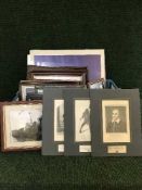 A box of framed pictures and mirrors including a mahogany watercolour - Chipchase castle