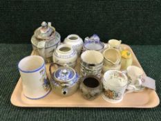 A tray of early twentieth century china, Woods milk jug and basin, field flowers pottery mug,