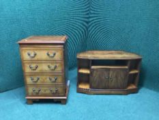 A Strongbow furniture inlaid yewwood tv stand together with an inlaid yewwood audio cabinet