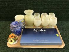 A tray of marble vase and set of six goblets, Hammersley china tankard, boxed caddy,