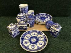 A tray of Ringtons blue and white including vases, ginger jars,