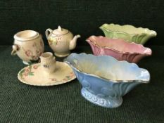 A tray of six pieces of Maling - Blue,