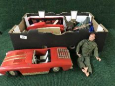 A box of Give a show projector with slides, Action man and accessories,