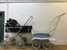 A vintage silver cross dolls pram together with one other