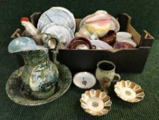 Four boxes of miscellaneous pottery and china including jug and basins, ornaments,