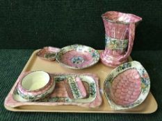 A tray of seven pieces of Maling including Peony rose jug, shallow dish and bowl,