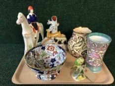 A tray of Wade Heath Gothic vase, an Burleigh ware Charlotte Rhead vase,