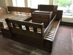 A Universal mahogany 5' bed frame together with pair of matching two drawer cabinets and similar 3'