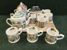 A tray of four Ringtons collector's teapots together with eight ringtons collector's mugs