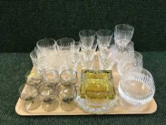 A tray of crystal glass, brandy glasses,