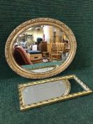 Three gilt framed mirrors together with an octagonal framed mirrors