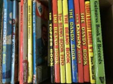 Two boxes of vintage Beano, Dandy and Superman annuals,