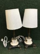 A pair of continental marble ormolu mounted column table lamps (2)