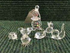 Five miniature Swarovski crystal animals - Tortoise, Pig, Cat,