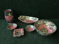A tray of six pieces of Maling including Azalea oval shallow dish,