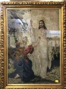 A gilt framed needlework panel - Jesus in the garden of Gethsemane