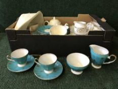 Two boxes of china including glass trinket set, meat plates, Royal Copenhagen plates,