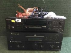 A pair of Eltax floor speakers together with a Sony minidisc deck,