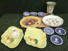A tray of Maling finger bowl, Wedgwood jasper ware, Royal Winton plates,