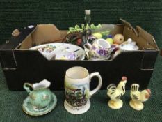 Two boxes of china including trinket dishes, china bells, egg cups, Portmerion,