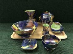 A tray of seven pieces of Maling - Storm Pattern