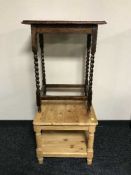 An oak occasional table and a pine coffee table