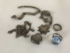 A box of silver jewellery - rings, bracelets,