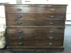 A pine six drawer plan chest