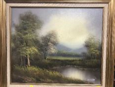 A gilt framed oil on canvas - rural scene, signed P.