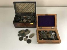 Two boxes of twentieth century British and European coins