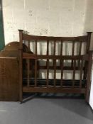 A Victorian inlaid mahogany rail bed frame and an oak bed frame