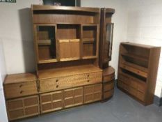 A Nathan teak bureau display cabinet, matching corner cabinet,