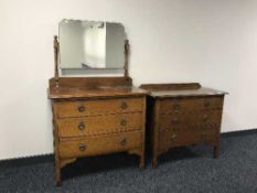 An oak dressing chest and matching three drawer chest