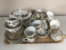 A tray of twenty four pieces of Wedgwood Hathaway rose tea china together with part Durham china