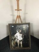 An antique framed print and an Italian made artist's easel