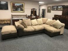 A contemporary suede and cloth corner suite,
