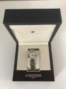 A lady's Longines wrist watch (Prima Luna), mother of pearl dial with small diamonds,